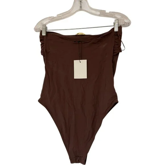 Zara Womens Swimsuit Large Brown Metal Draped Bandeau One Piece 0167/217 NWT - Picture 5 of 15